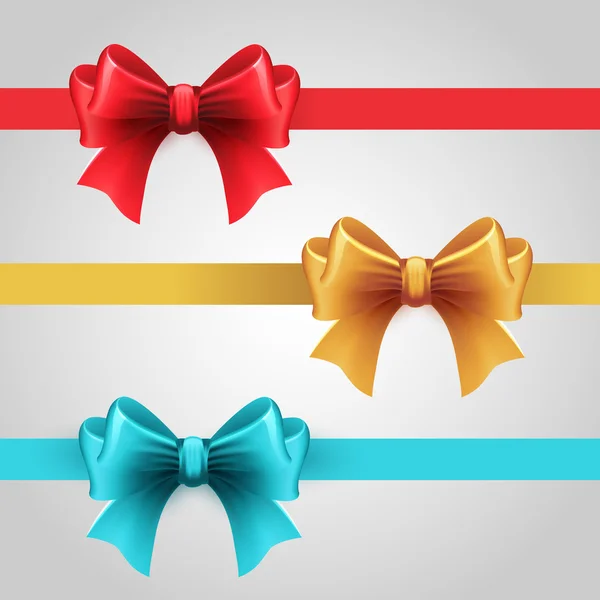 Set of blue, Red and gold holiday ribbon with bow — Stock Vector