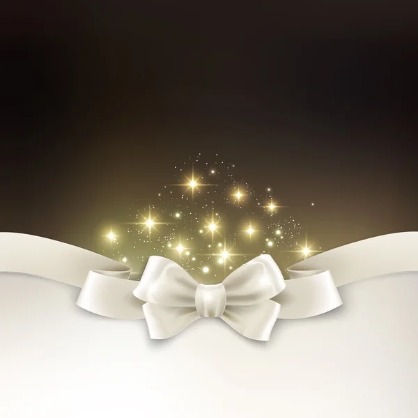 Luce di festa sfondo di Natale con fiocco di seta bianca — Vettoriale Stock