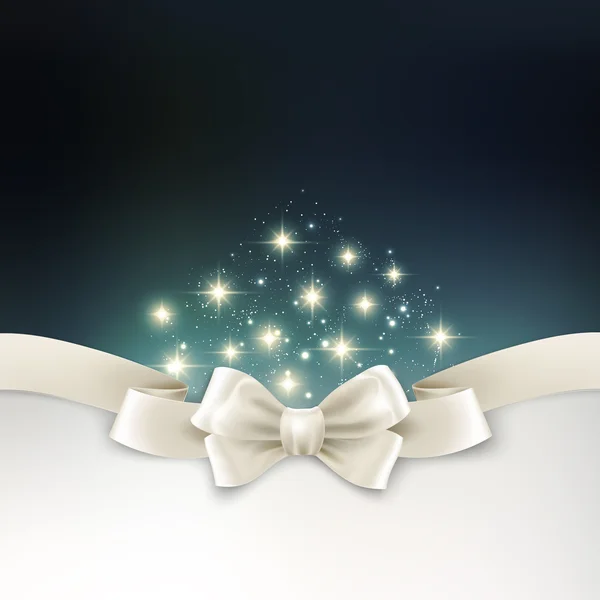 Holiday light Christmas background with white silk bow — Stock Vector