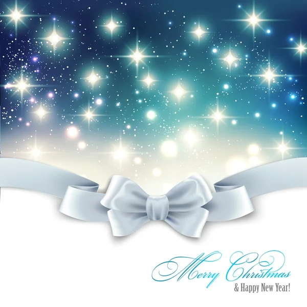 Holiday light Christmas background with white silk bow — Stock Vector
