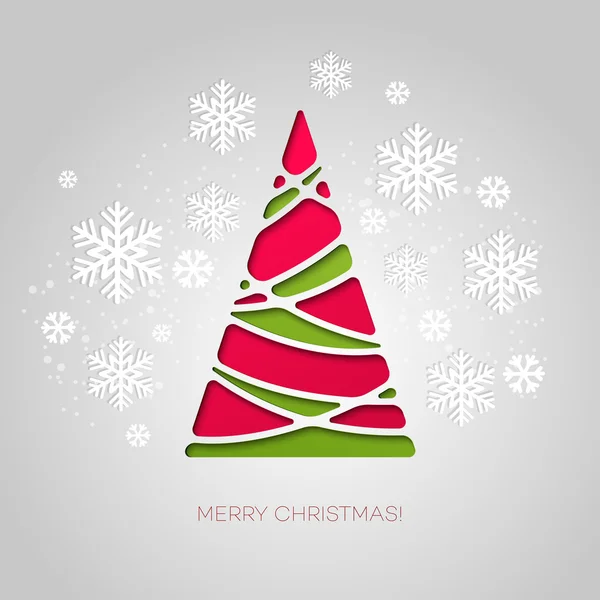 Merry Christmas tree gratulationskort. Papper design — Stock vektor