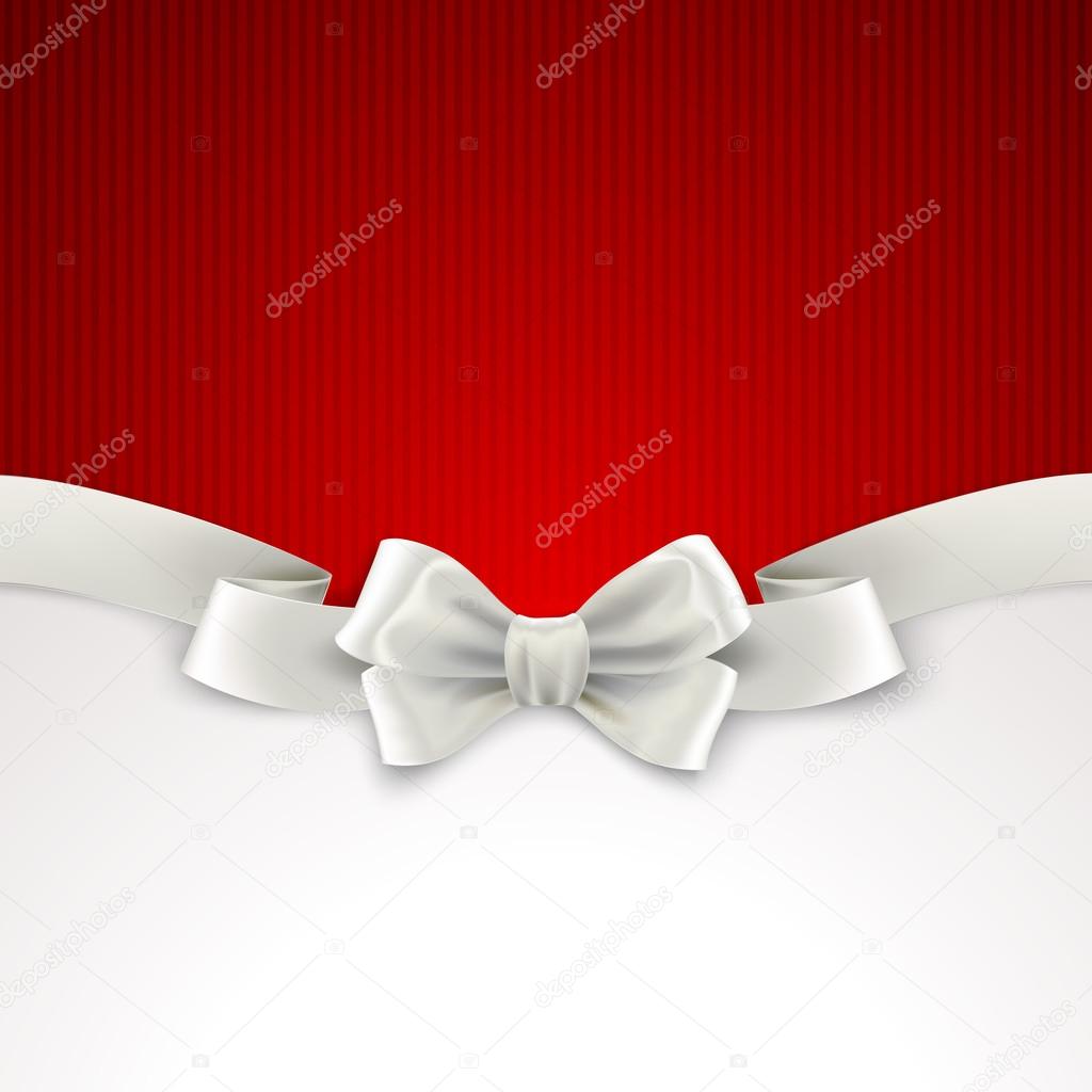 Red Christmas background with white silk bow