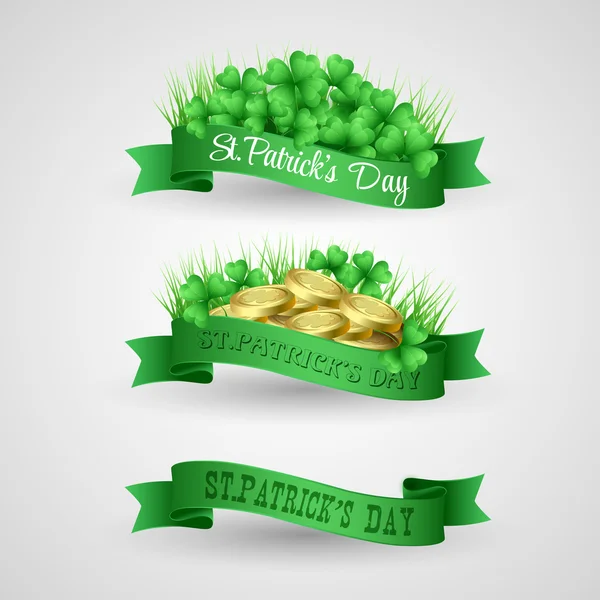 Set van Saint Patrick dag Banner met klaver en munten — Stockvector