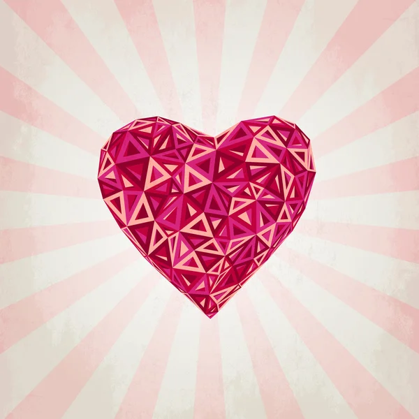 Bonne carte Saint-Valentin avec faible poly coeur — Image vectorielle