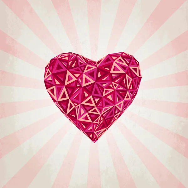 Happy Valentines Day Karte mit Low-Poly-Herz — Stockvektor