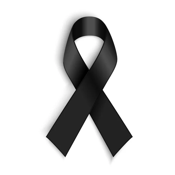 Black awareness ribbon on white background. Mourning and melanoma symbol. — Stock Vector