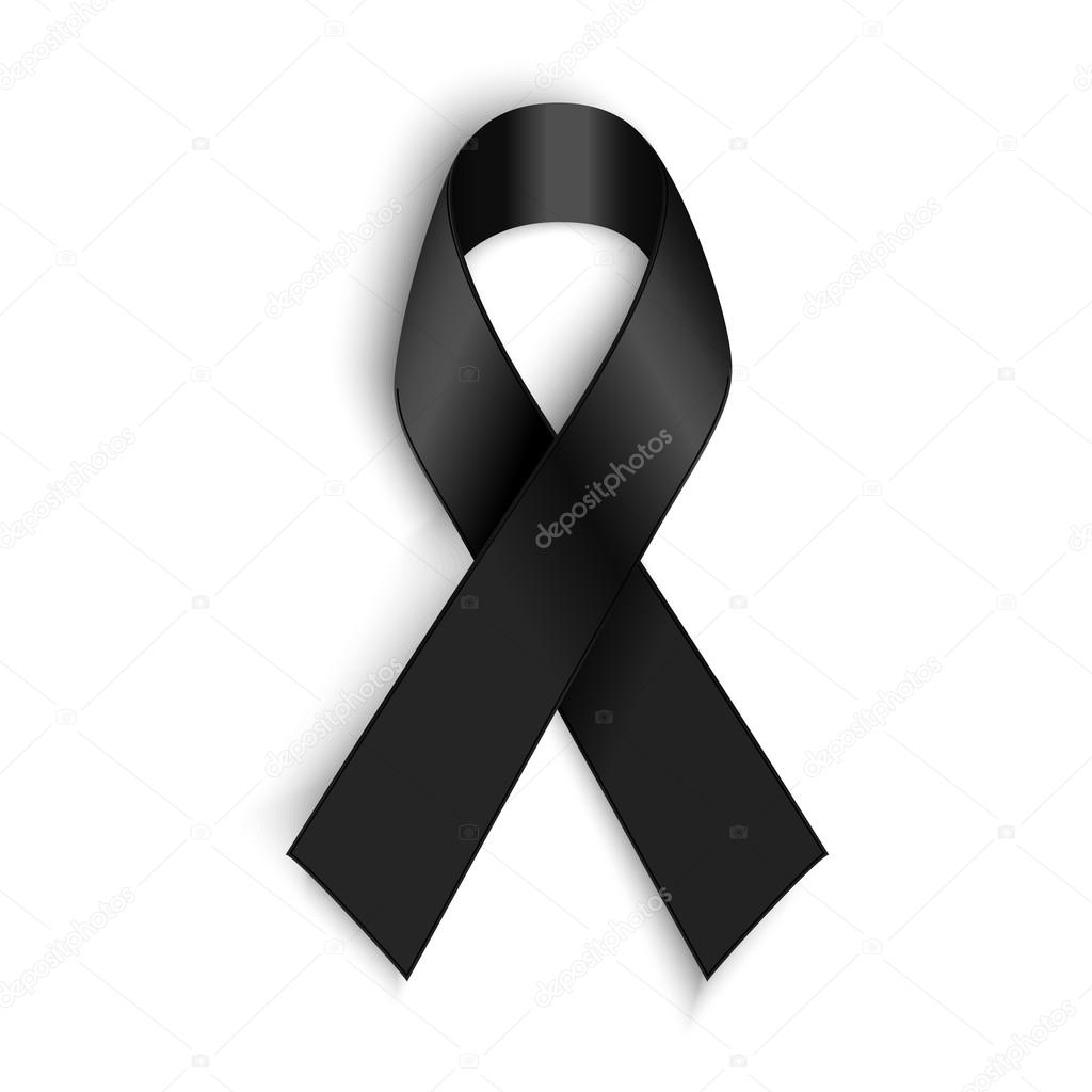 Black awareness ribbon on white background. Mourning and melanoma symbol.