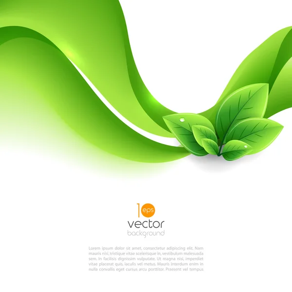 Vector eco bladeren en groene golf — Stockvector