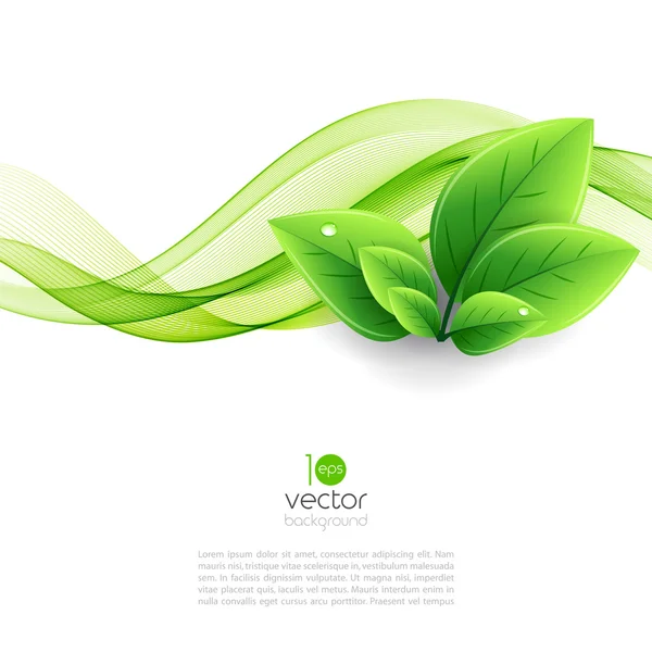 Foglie ecologiche vettoriali e onda verde — Vettoriale Stock