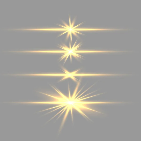 Gelbe Horizontallinsenraketen Werden Gepackt Laserstrahlen Horizontale Lichtstrahlen Schöne Leuchtfackeln — Stockvektor