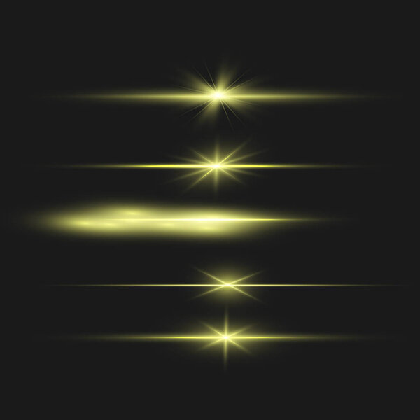 Вспышки желтого хрусталика. Лазерные лучи, горизонтальные световые лучи..