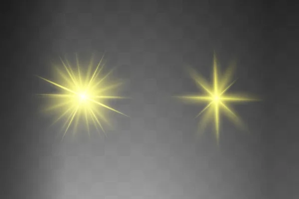 Luz Brilhante Amarela Explode Fundo Transparente Partículas Poeira Mágicas Cintilantes —  Vetores de Stock