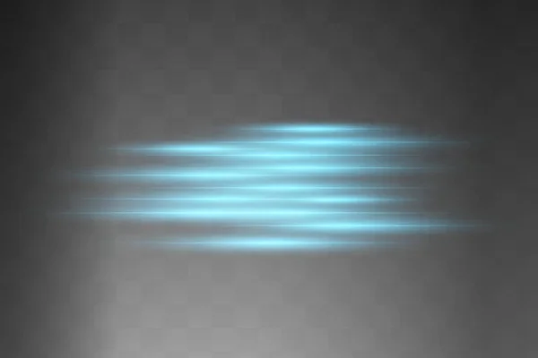 Pacchetto razzi lente orizzontale blu. Travi laser, raggi di luce orizzontali.Bellissimi razzi di luce. — Vettoriale Stock