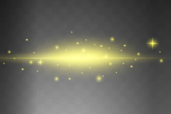 Yellow horizontal lens flares pack. Laser beams, horizontal light rays.Beautiful light flares. — Stock Vector