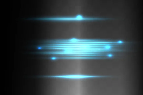 Μπλε οριζόντιες φωτοβολίδες φακού πακέτο. Ακτίνες λέιζερ, οριζόντιες ακτίνες φωτός.. — Διανυσματικό Αρχείο