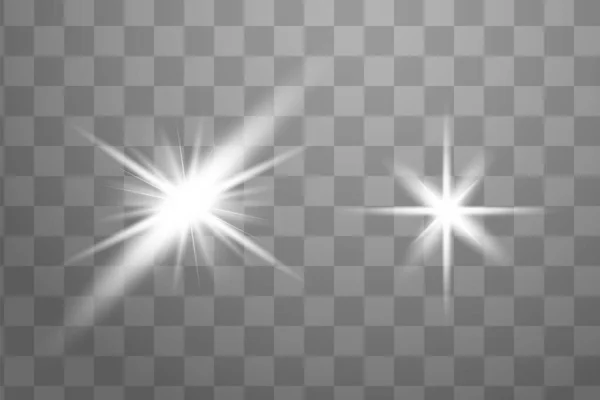 Blue glowing light explodes on a transparent background. Sparkling magical dust particles. Bright Star. Transparent shining sun, bright flash. Vector sparkles. To center a bright flash — Stock Vector