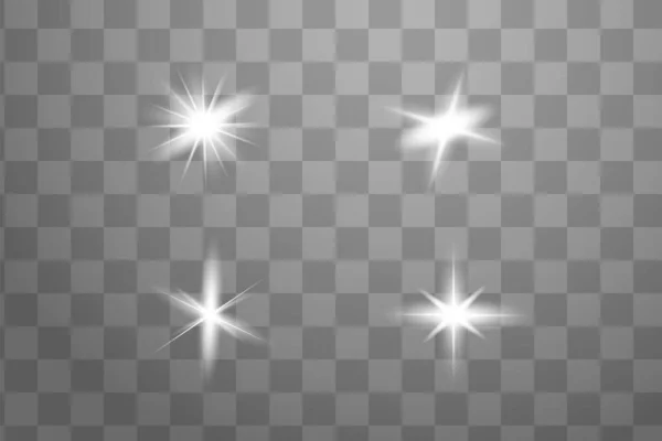 La luz blanca brillante explota sobre un fondo transparente. Partículas de polvo mágicas chispeantes. Estrella Brillante. Sol brillante transparente, destello brillante. El vector brilla. Centrar un destello brillante — Archivo Imágenes Vectoriales