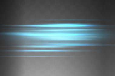 Mavi yatay mercek fişeği paketi. Lazer ışınları, yatay ışık ışınları. Güzel ışık parlamaları..