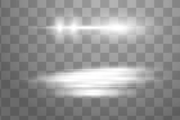 White horizontal lens flares pack. Laser beams, horizontal light rays.Beautiful light flares. — Stock Vector