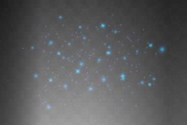 Toz, özel bir ışıkla parlıyor. Şeffaf bir arkaplanda vektör parıldıyor. Noel ışığı etkisi. Parlak sihirli toz parçacıkları.