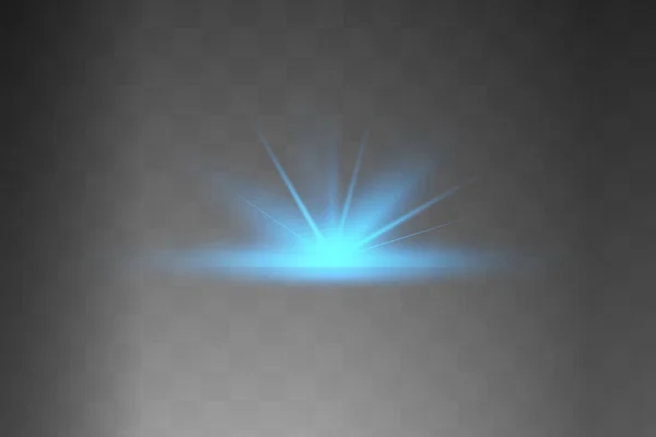 Blue glowing light explodes on a transparent background. Sparkling magical dust particles. Bright Star. Transparent shining sun, bright flash. Vector sparkles. To center a bright flash — Stock Vector