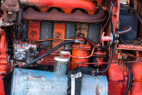 Old Silver Painted Diesel Tank Red Vintage Russian Tractor Engine Royalty Free Stock Images