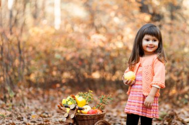 Elma sonbahar ormanda kızla