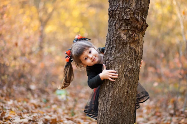 Bambina che gioca nel parco autunnale — Foto Stock