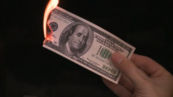 Burning hundred dollars banknote — Stock Video