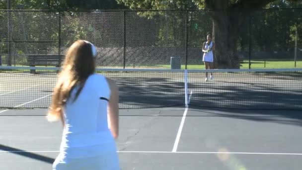 Sportliche Frauen spielen Tennis — Stockvideo