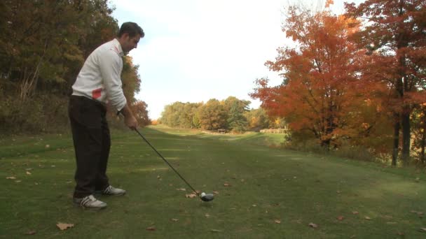 Человек играет в гольф — стоковое видео