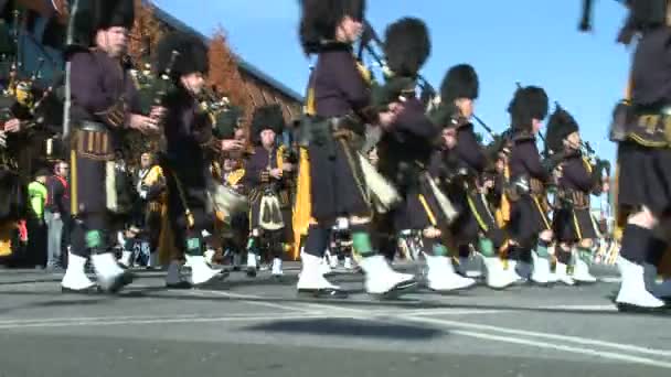 Banda de marcha escocesa en desfile de otoño — Vídeo de stock