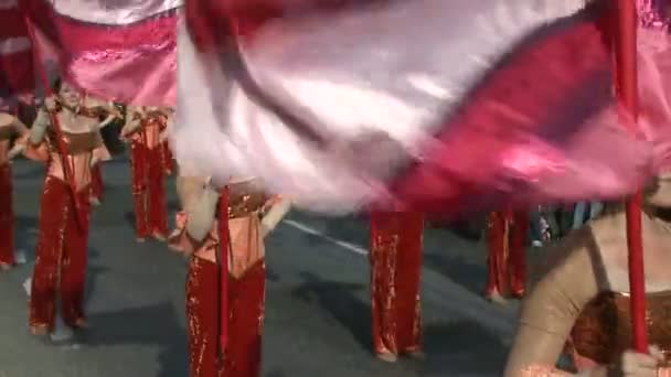 Flag twirlers at parade — Stock Video