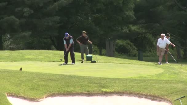 Mannelijke golfspelers tee off (1 van 4) — Stockvideo