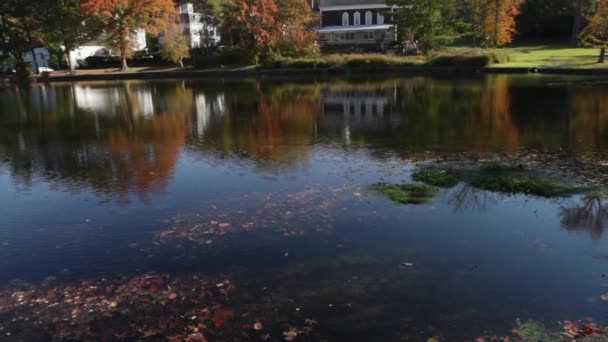 Colores otoñales que irradian sobre un lago — Vídeo de stock