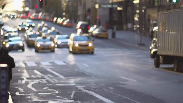 Upptagen New York City taxi — Stockvideo