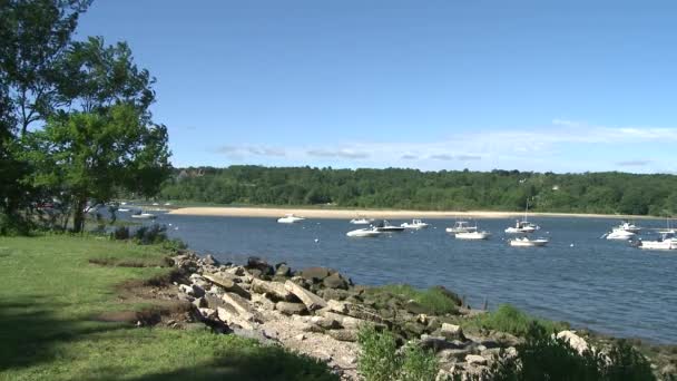 Overlooking harbor with boats (2 of 3) — Stock Video