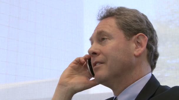 Zakenman aan telefoongesprek in office — Stockvideo