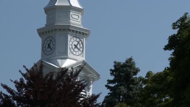 Clock tower in village — Stock Video