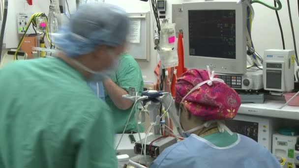 Equipe cirúrgica na frente dos monitores — Vídeo de Stock