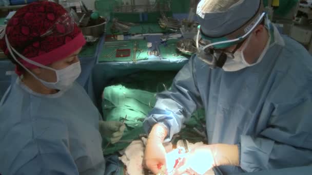 Хірург і помічник під час операції — стокове відео