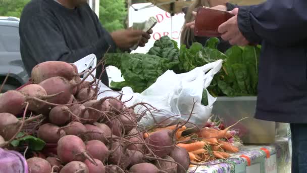 在户外市场展示甜菜和胡萝卜 — 图库视频影像