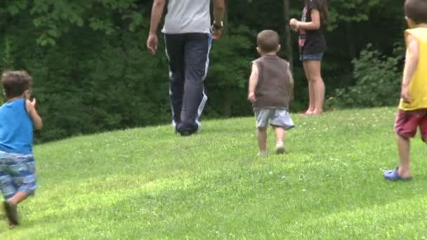 Hombre con sus hijos caminando en una reserva natural (2 de 3 ) — Vídeo de stock