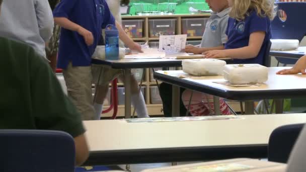 Estudiantes de primaria caminando por el aula — Vídeo de stock