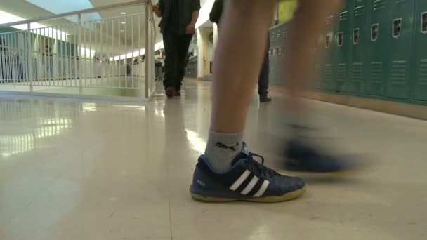 Студенты идут по коридору — стоковое видео