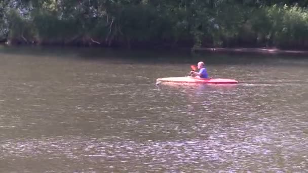 Kayaker em uma parte isolada de um rio (4 de 4 ) — Vídeo de Stock