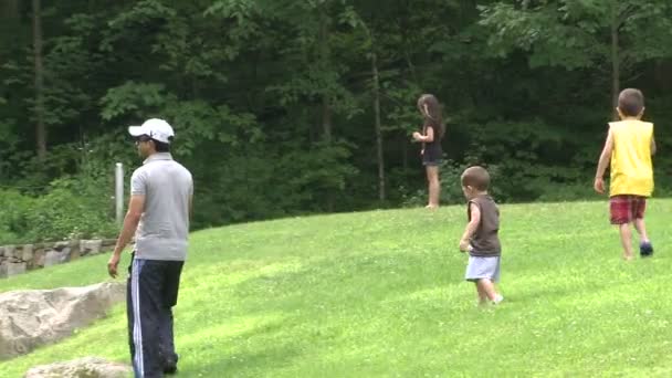 Hombre con sus hijos caminando en una reserva natural (3 de 3 ) — Vídeo de stock