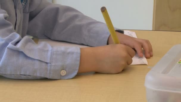 Estudante da escola de gramática desenho com um lápis (3 de 3 ) — Vídeo de Stock