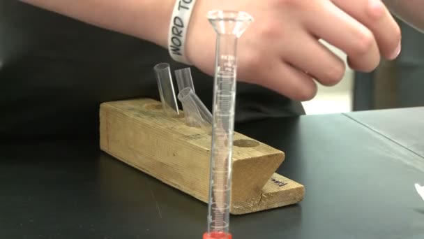 Estudiante trabajando en proyecto de laboratorio en la clase de Ciencias (3 de 12 ) — Vídeo de stock