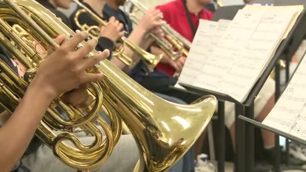 Estudantes do ensino médio que praticam na aula de música — Vídeo de Stock